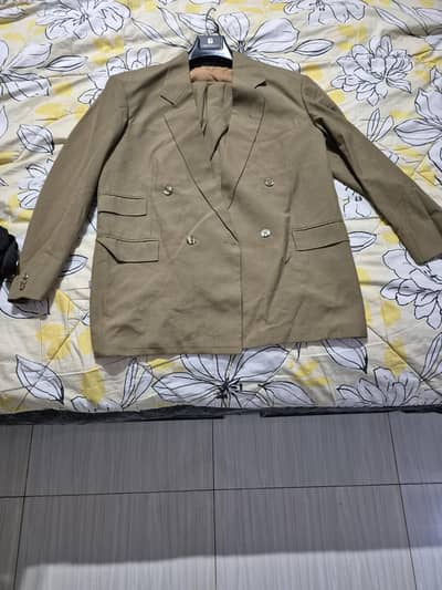 Double-Breasted Olive Color Two-Piece Suit for Sale