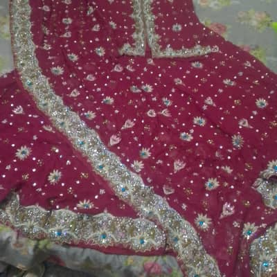 Maroon Heavy Embroidered Bridal Angrakha Dress with Dupatta