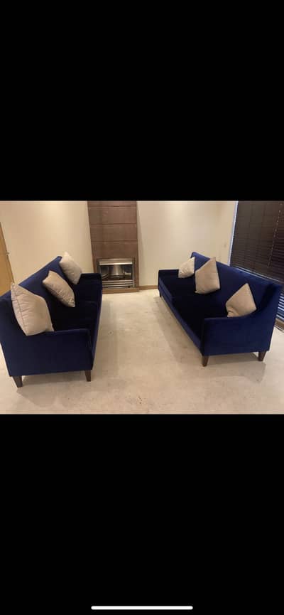 4 + 4 seater, royal blue velvet sofa