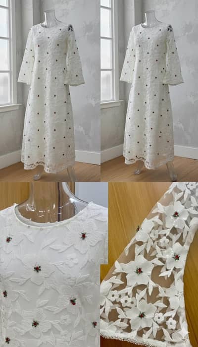 Elegant White Embroidered Maxi Dress - New Condition