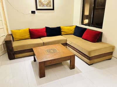 7-Seater L-Shape Sofa Molty foam + Pure Wood Table