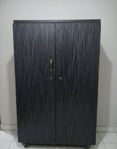 Movable 2-Door Wooden Black Wardrobe - Excellent Condition