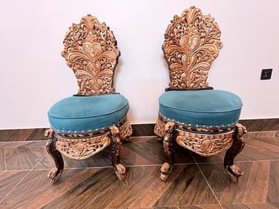 Luxury Hand-Carved Wooden Chairs (Set of 2) – Excellent Condition