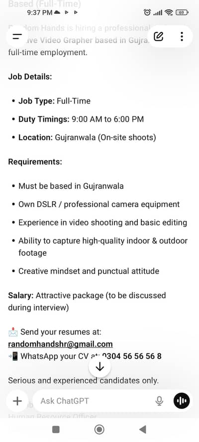 need video grapher Gujranwala based