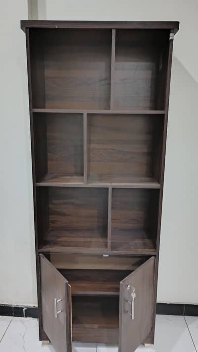 Modern Geometric Bookshelf with Lockable Cabinet
