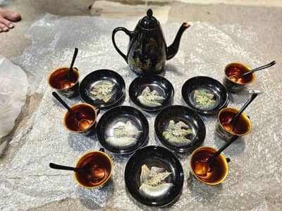 vintage Chinese black lacquerware tea set,