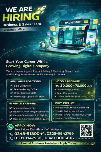 We Are Hiring – Business & Sales Team (Islamabad Office)