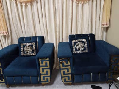 luxury Sofa Set 5 Seater In Valvet Blue Colour