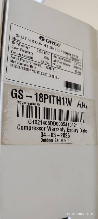 Gree Eveporator Model GS 18PITH1W