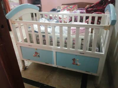 Baby cot woodmade with swim and mattress