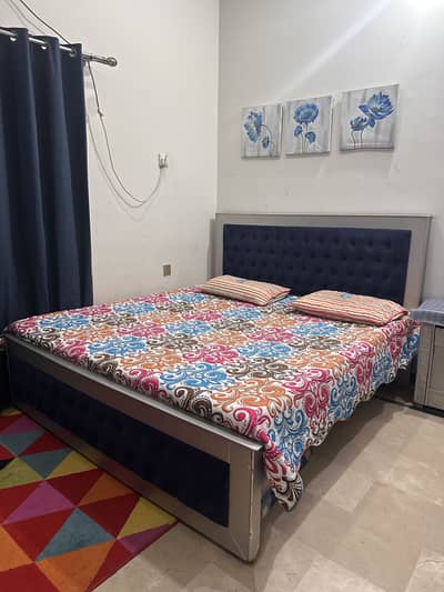 Blue and silver dico paint wooden bed