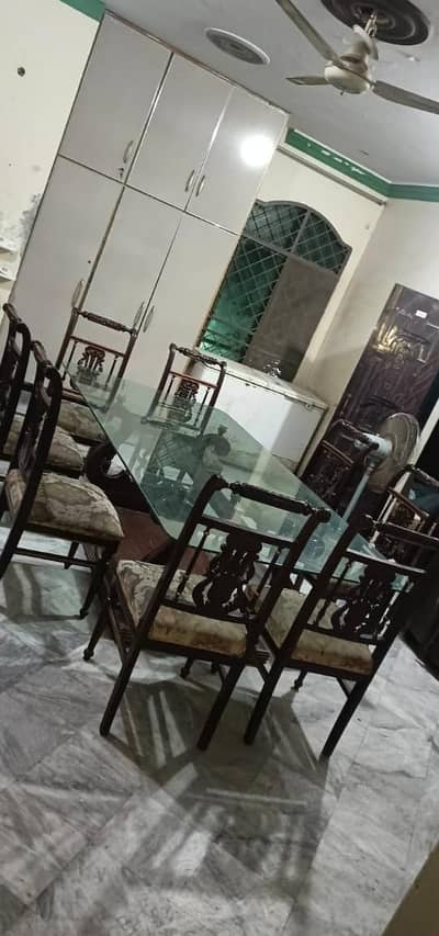 Dinning table with 8 wooden chairs