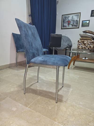 Set of 6 Luxury Blue Velvet Dining Chairs – Steel Frame