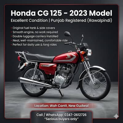 Honda CG 125 2023 Red | Rawalpindi Reg | Excellent Condition