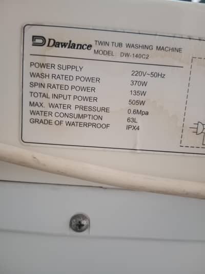 DAWLANCE WASHING MACHINE 03204400313