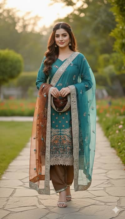 Embroidered dress 3pcs