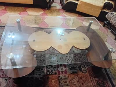 Modern Glass Center Table with Wooden Shelves – Stylish Coffee Table