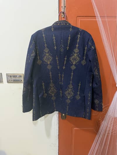 Premium Navy Blue Embroidered Prince Coat | Wedding & Formal Wear