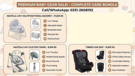 Mastela 4-in1 Bassinet | Tinnies Car seat | Mastela Swing Chair