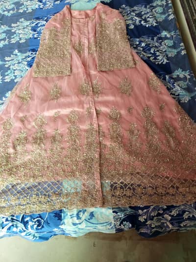 Full beautiful heavy fancy work tea pink Net maxi is for sale