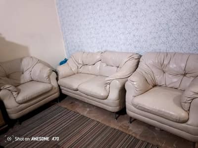 used beige leather 3 piece sofa set for sale