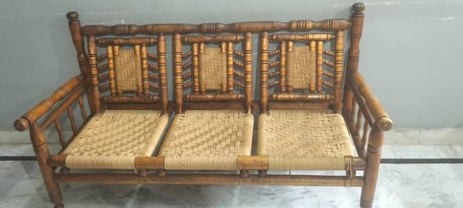 WOODEN EIGHT SOFA SET ALONG WITH WOODEN TABLE