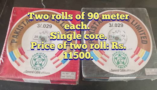 Pakistan cables 3/29 single core 90 meter (only 2 rolls)