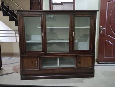 Wooden showcase approximately 5 feet x 4 feet x 2.5 feet in good cond
