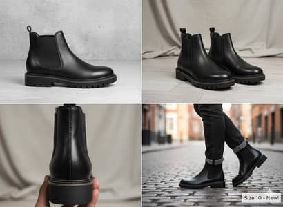 New Men’s Black Lug Chelsea Boots - Size 10