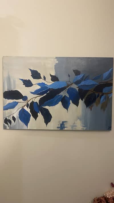 Blue leaves painting totally handmade