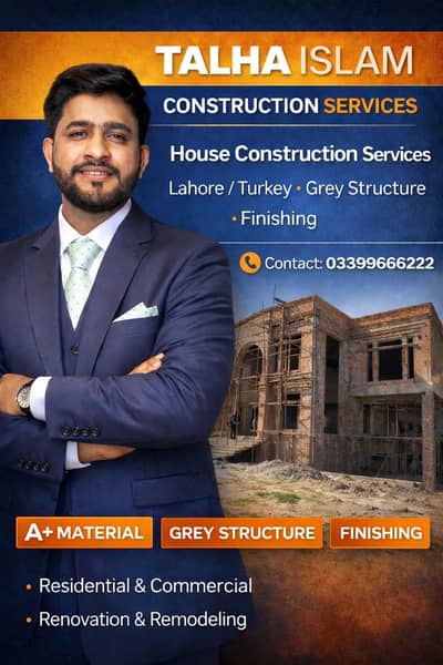 Construction Services Lahore | Turnkey • Grey Structure • Finishes