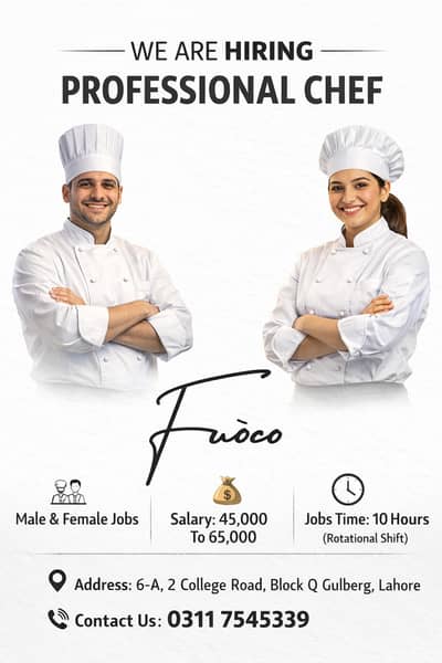 Chef Required For Restaurant | Cook Required | Male & female Jobs