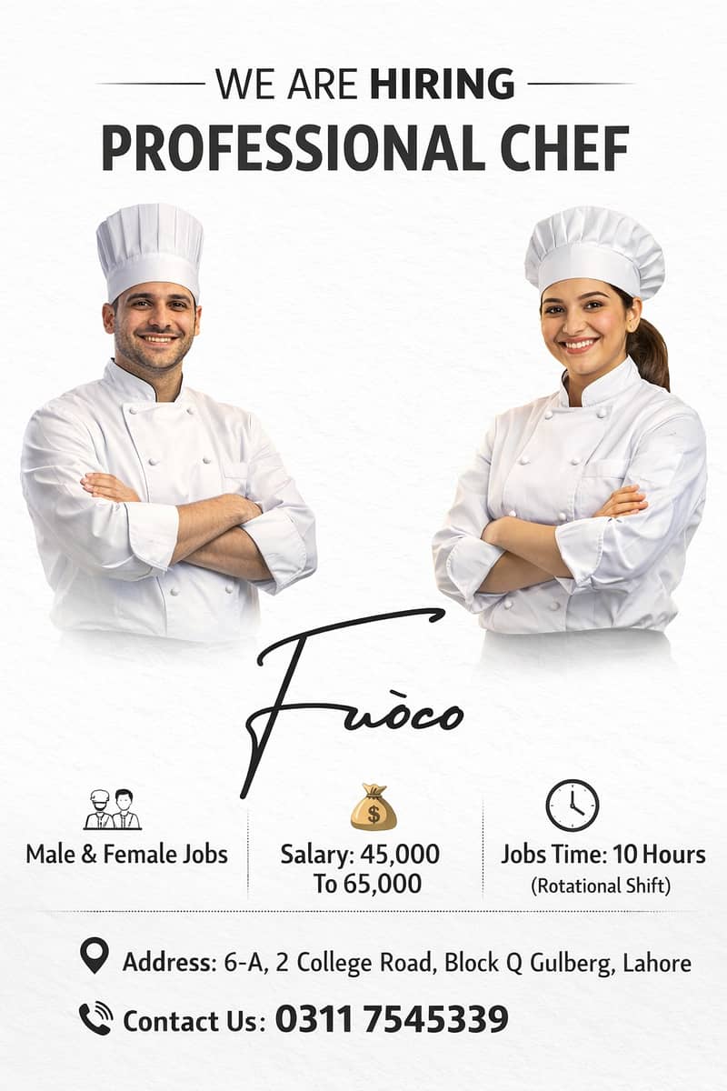 Chef Required For Restaurant | Cook Required | Male & female Jobs ...