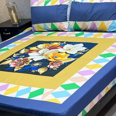 3 Pcs Cotton Patchwork Double Bedsheet