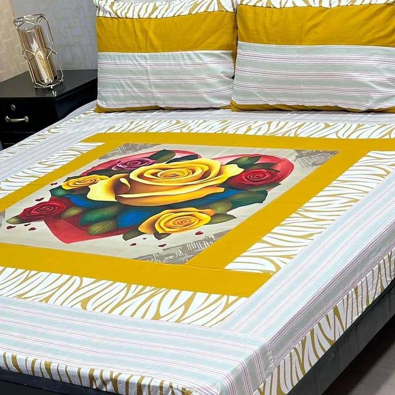 3 Pcs Cotton Patchwork Double Bedsheet 4