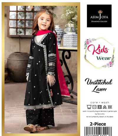2 Pcs Girl's Lawn Embroidered Unstitched Suit