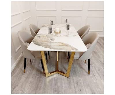 6 seater dining table/UV top table/metal steel chair/luxury dining set