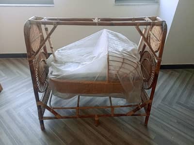Handmade Cane Baby Cot / Baby Jhola with Net - Steong & Elegant