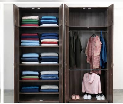 8ft 4-Door Wooden Wardrobe | Large Storage Cupboard (almari)