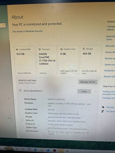 Gaming pc i7-7th gen with RX 580