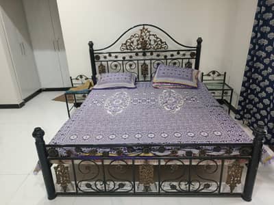 Wrought Iron Bed Set with side tables and mattress