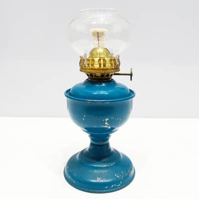 Antique Metal Kerosene Oil Lamp with Clear Glass Chimney | England