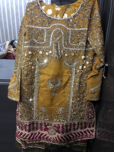 Stunning Mustard & Pink Heavily Embroidered Mehndi Sharara Set