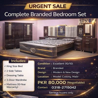 Urgent Sale – Complete King Size Bedroom Set (10/10 Condition)