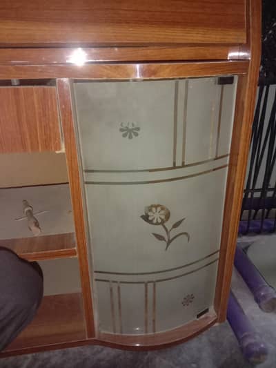 Wooden Computer Trolley / Computer Table with Glass Door