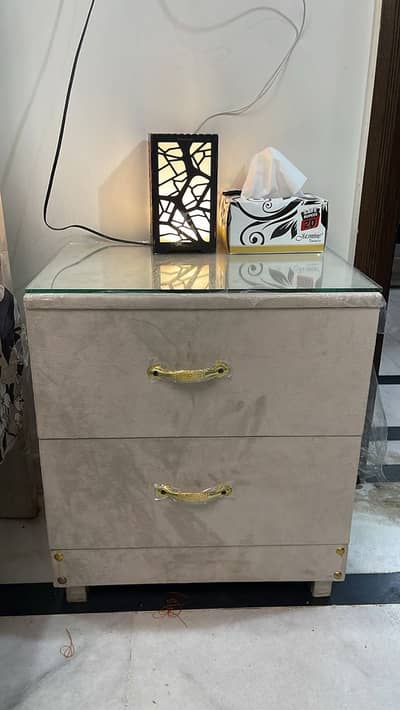 King size bed with side tables and mattress