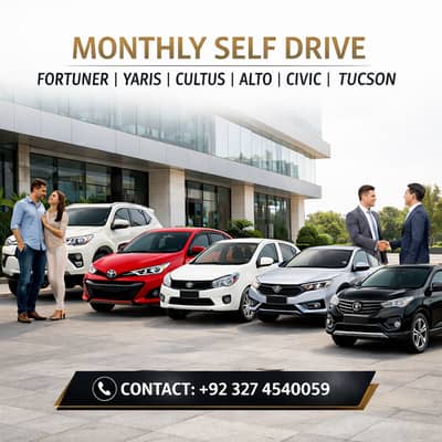 Monthly rent a car self Fortuner, Yaris, Cultus, Alto, Civic, Tucson