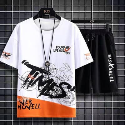 Men Graphic T Shirt Shorts Set – Summer Casual Streetwear – New