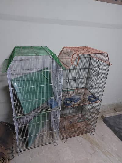 3 iron cages and 2 wooden cage