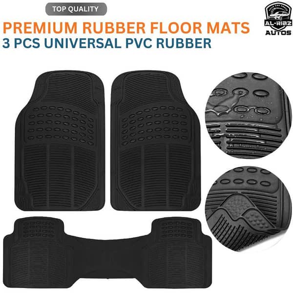 Universal PVC Rubber Car 3 PCS Floor Mats - Heavy Duty All-Weather Protection - Customizable Trimmable Fit